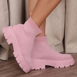 Lug Sole Knit Ankle Booties